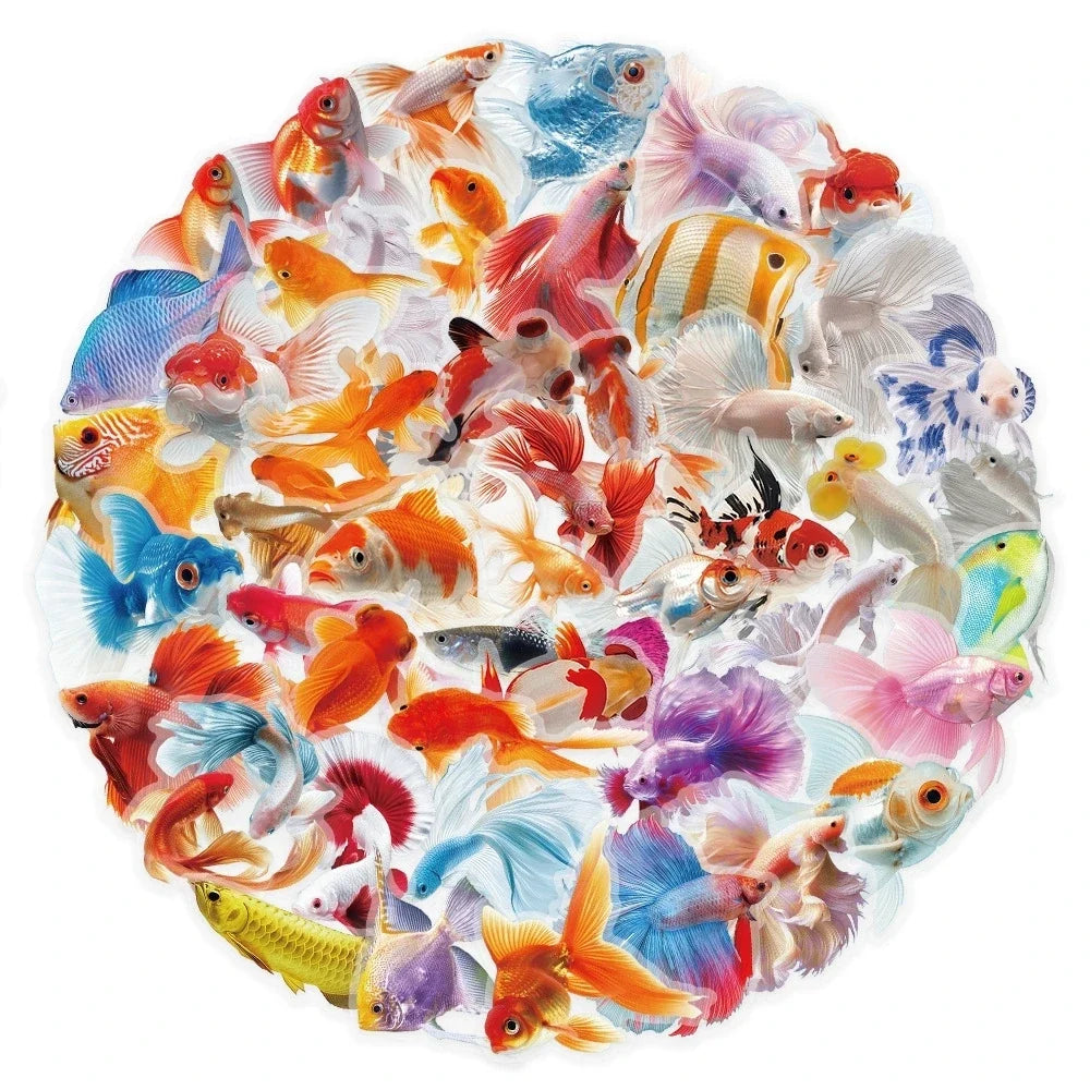 50/100PCS Cartoon Colorful Goldfish Stickers Waterproof Transparent PET Decorative Stationery Notebook Stickers Reward