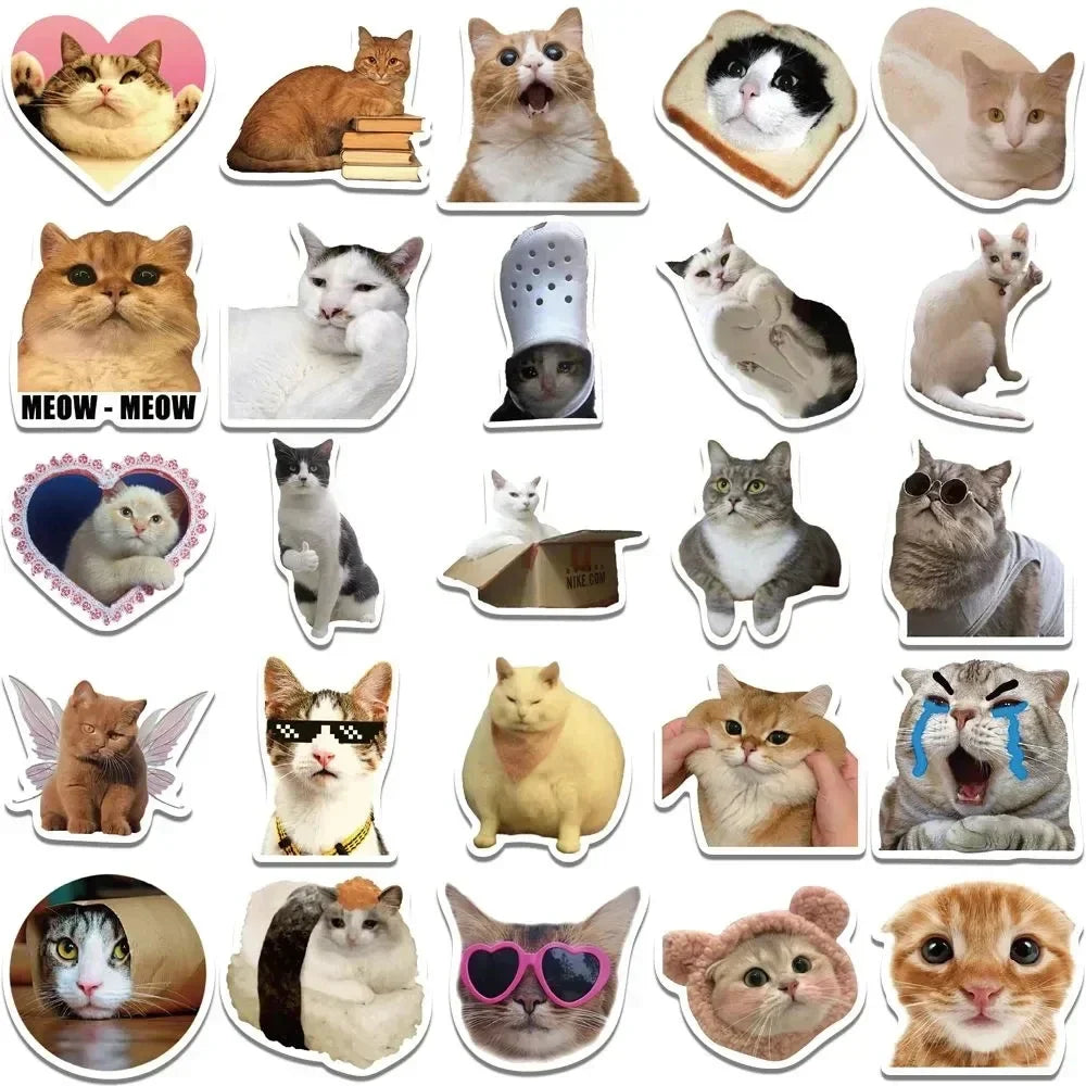 50Pcs Kawaii Funny Cat Stickers Pack Waterproof Laptop Phone Scrapbooking Motorcycle Car Korean Decal Sticker for Kids Toys