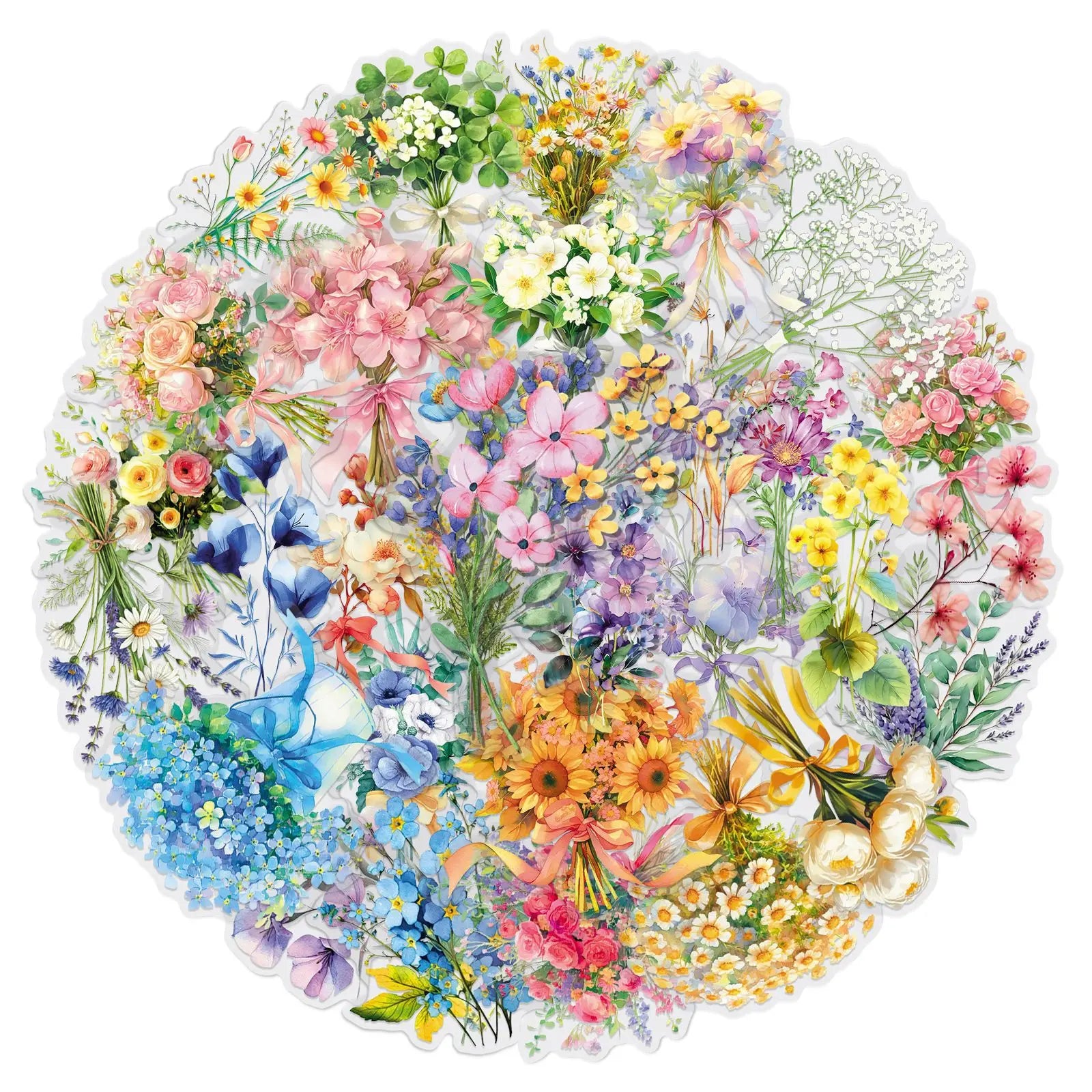 50/100PCS Bouquet Transparent PET Stickers Cartoon Plant Flower Waterproof Stationery box DIY Notebook Stickers