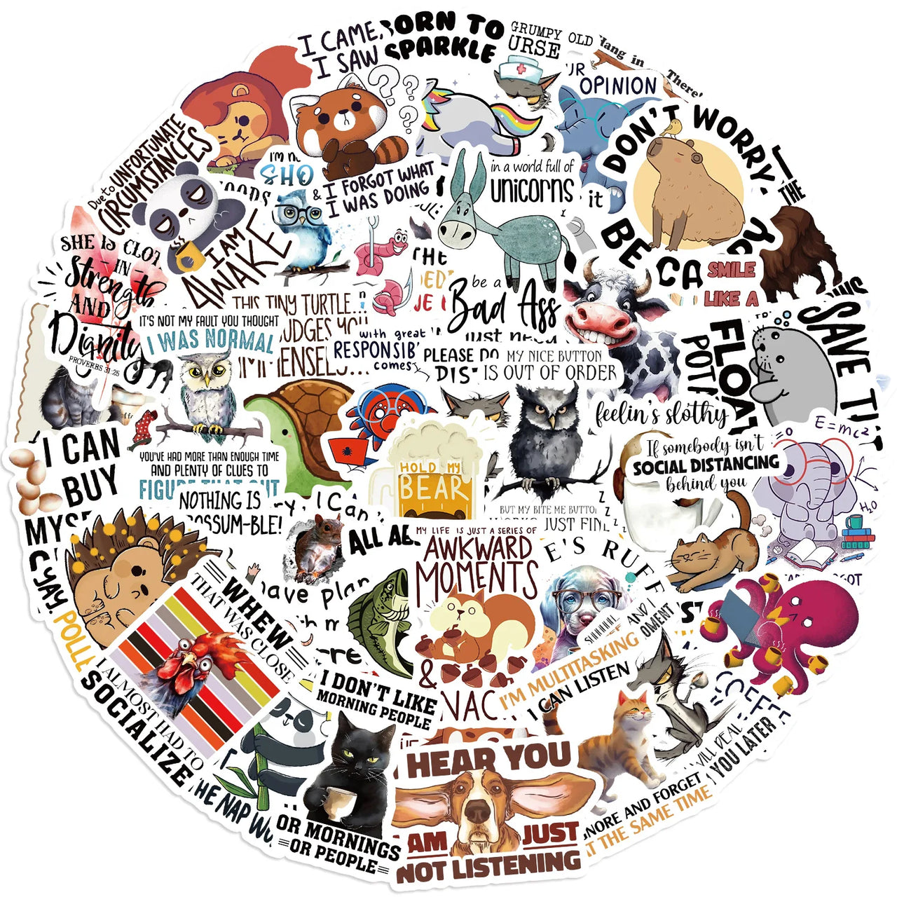 50/100PCS Funny Animal Quotes Waterproof Graffiti Stickers DIY For Decoration Guitar Notebook Luggage Stationery