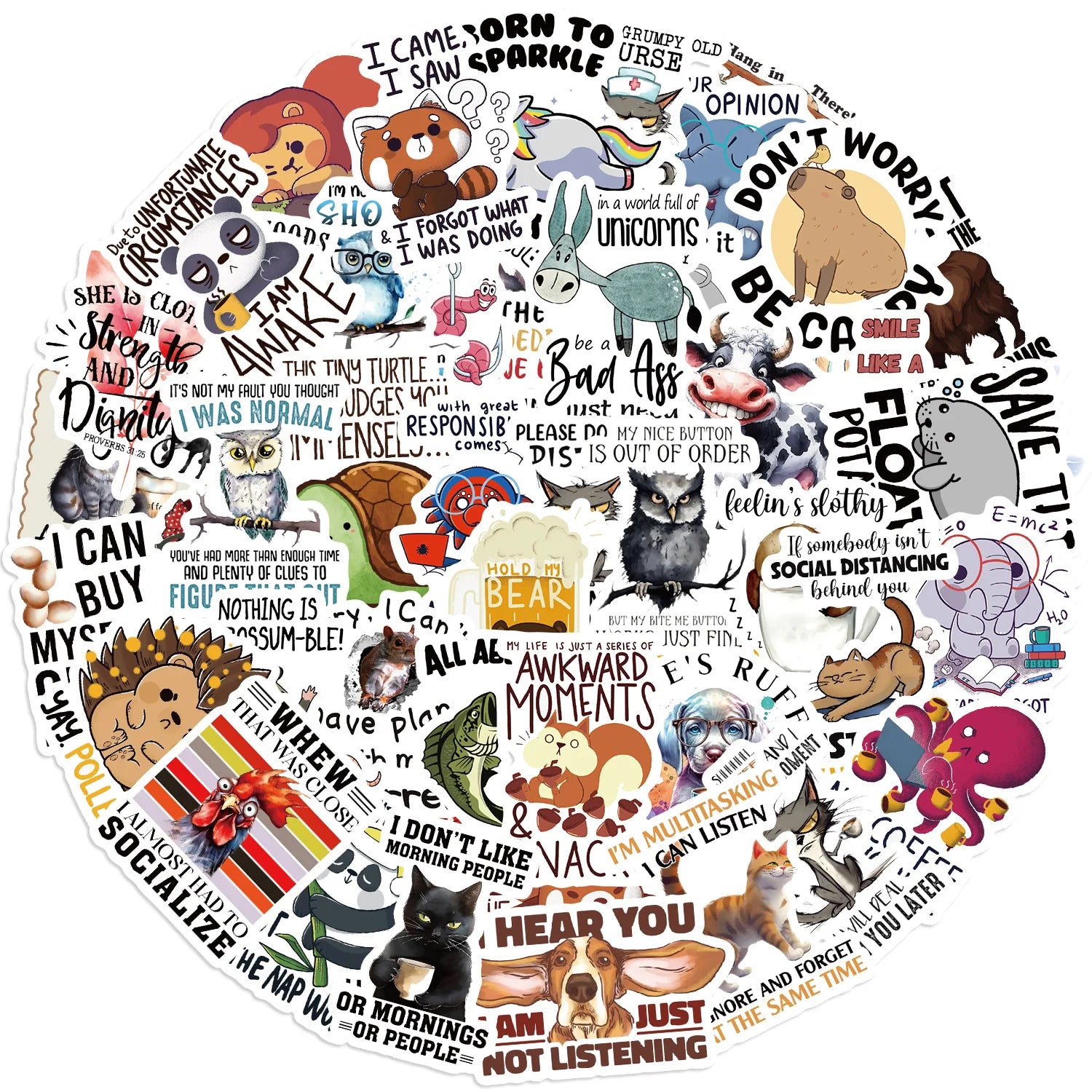 50/100PCS Funny Animal Quotes Waterproof Graffiti Stickers DIY For Decoration Guitar Notebook Luggage Stationery