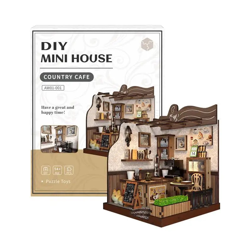 New Arrival DIY Miniature Cafe Wooden Creative 3D Bookend DIY Craft Kit - Handmade Gift House for Christmas, Black Friday