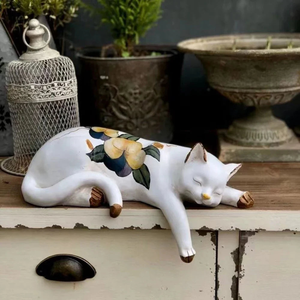 Sleeping Cat Garden Statues Outdoor,Cat Figurine Memorial Statue Makers Garden Resin Sleeping Cat Statues for Garden Decor Cat