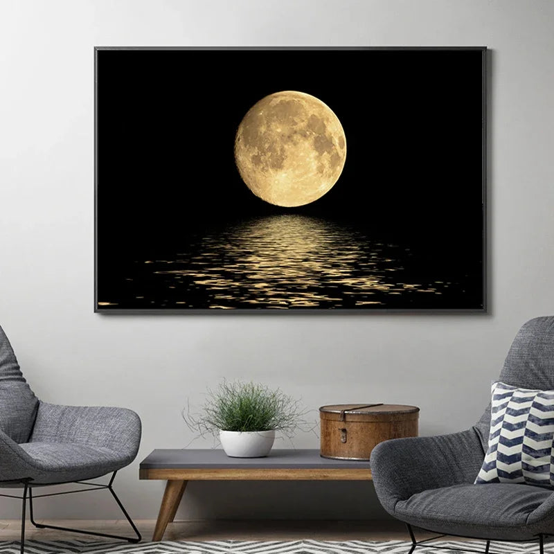 =Abstract Landscape Black and White Moon Modern Wall Art, HD Canvas Print Poster, Home, Living Room, Porch, Room Decoration
