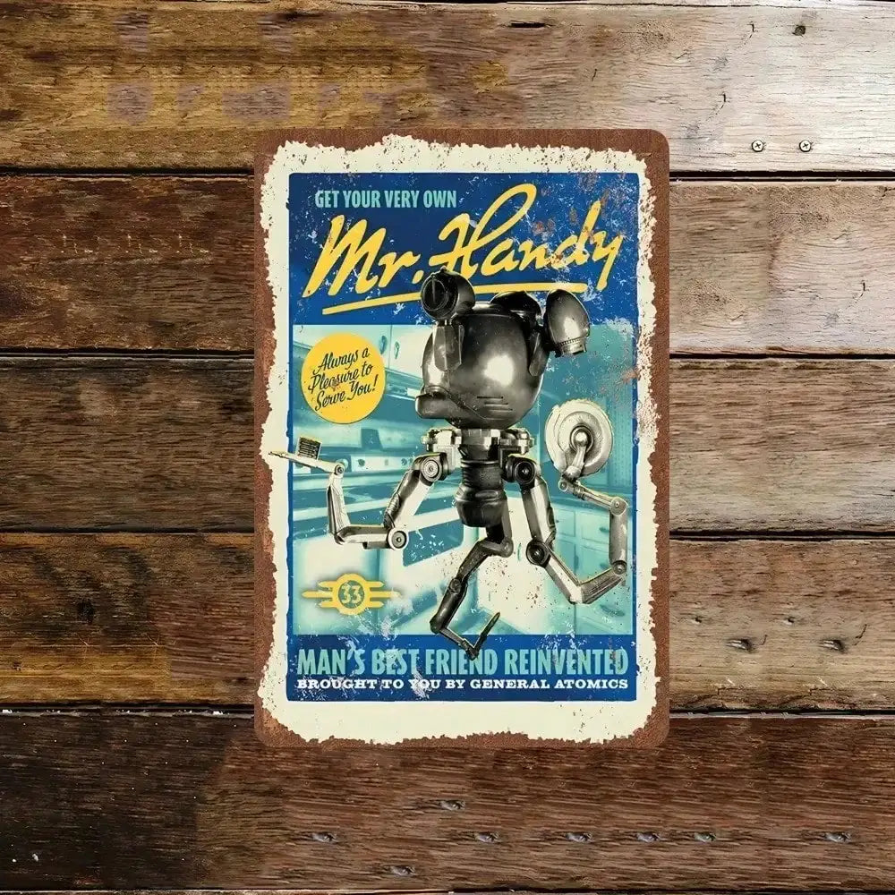 Iron Sign with Commonwealth Patina – Mr. Handy Art for Fallout Museums & Vault Dweller Gifts,room decor，halloween decor