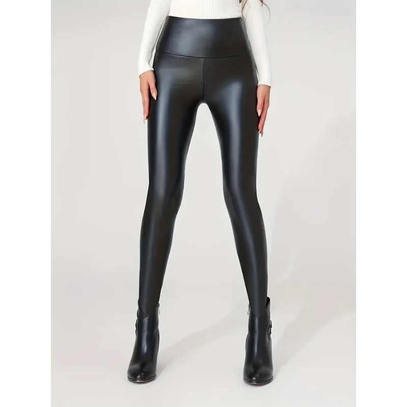 High-Waist Faux Leather Pants Yoga Casual Trousers High Elasticity Four-Season Wearable Long Pants Base Layer Pants