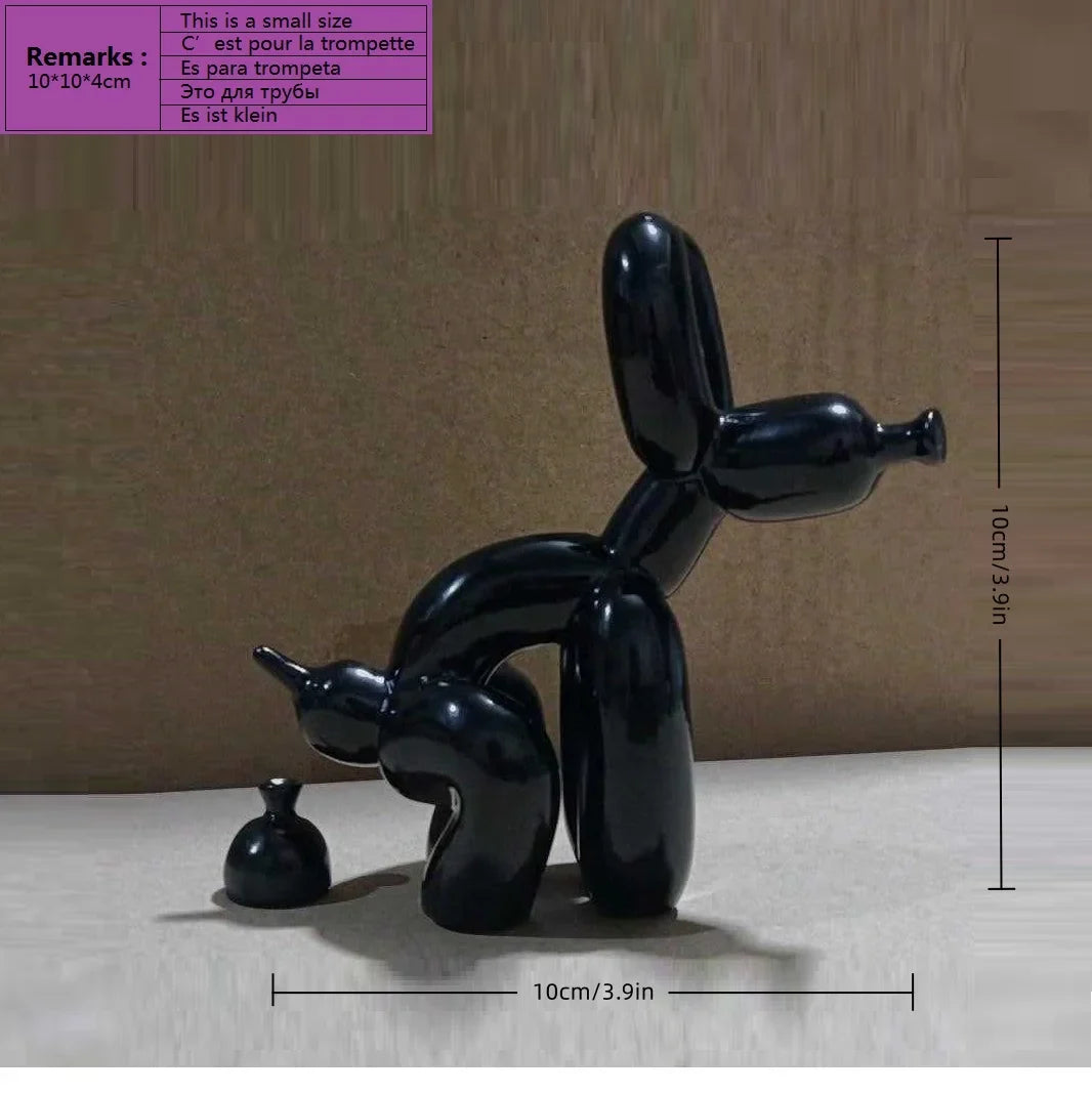 Modern Art Squat Balloon Dog Animal Decorative Statue, Suitable for Interior Living Room Farmhouse Bedroom Office Cabinet Wood