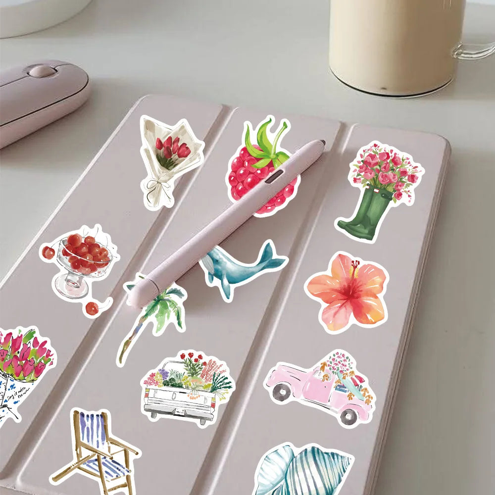 50/100pcs Watercolor Dairy Stickers Decals For Phone Laptop Scrapbook Luggage Helmet DIY Graffiti Aesthetic Stickers Gifts