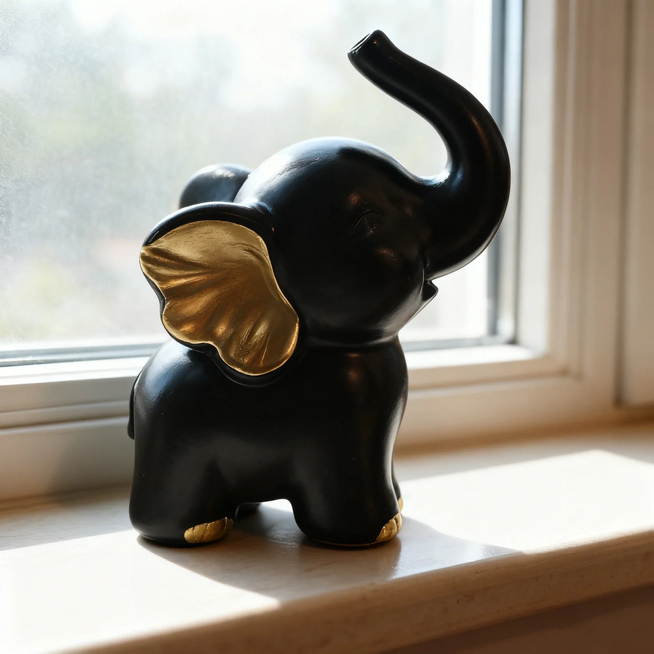 1pc Collectible figurine  , Simple modern black and gold elephant ornament home decor small sculpture.