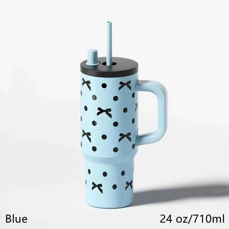 24oz Portability Tumbler with Handle Straw Lid Large Volume Stainless Steel Vacuum Insulated Cup Keep Cold Travel Mug