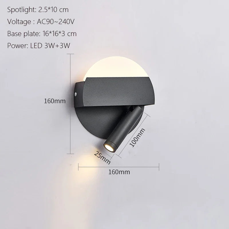Modern Minimalist Led Wall Lamp USB Charging Indoor Bedroom Lamp Hotel Bedside Reading Lamp Wall Lights Sconce Switch AC 90~240V