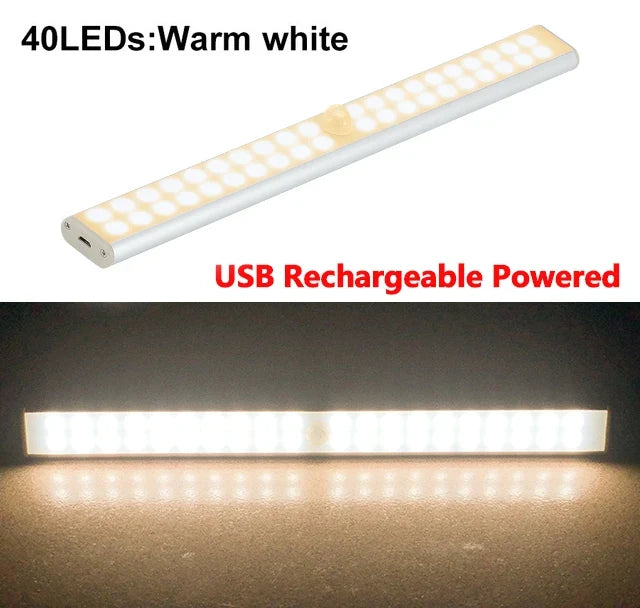 LED Under Cabinet Night Light Motion Sensor Closet Light Kitchen Bedroom Lighting Wall Lamp With Magnetic Strip USB Rechargeable