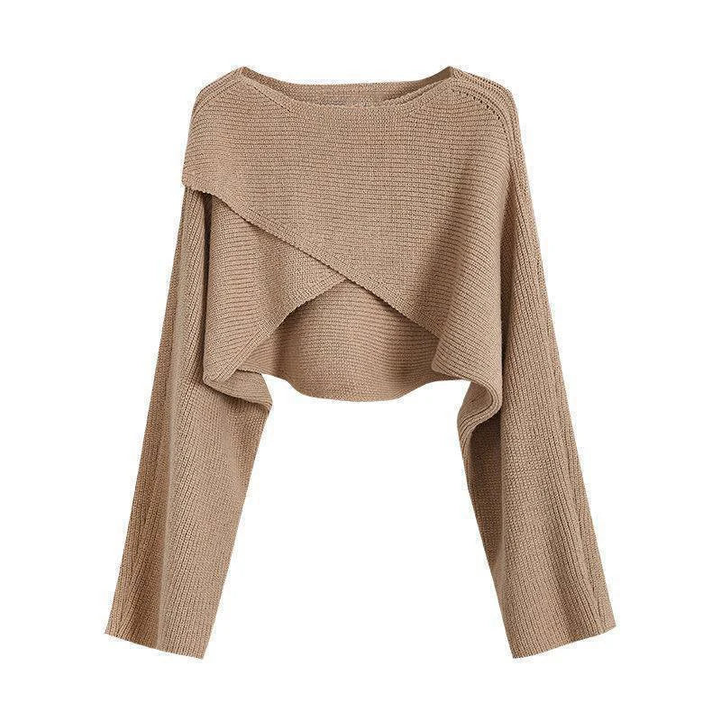 Women Crisscross Sweater Crop Pullover Relaxe-fit Cross Front Knit Wrap Jumper Knitwear Teen-girl Fall Winter Elegant Outfit
