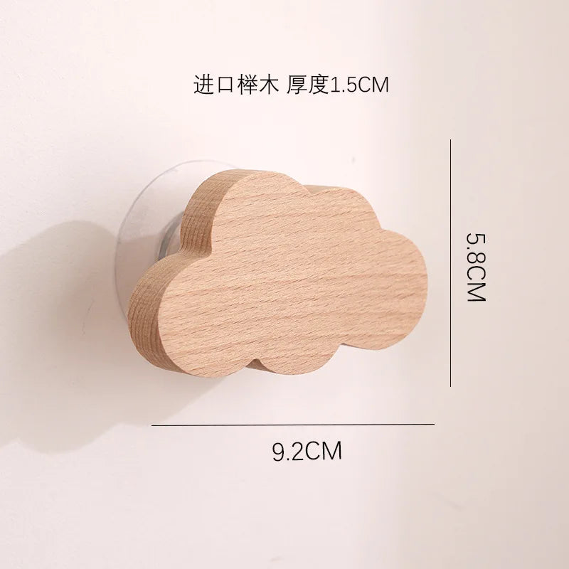 Star Moon wooden decoration Hooks Cute Cartoon animal adhesive wall omnipotent Hooks key holder for the wall home and decoration