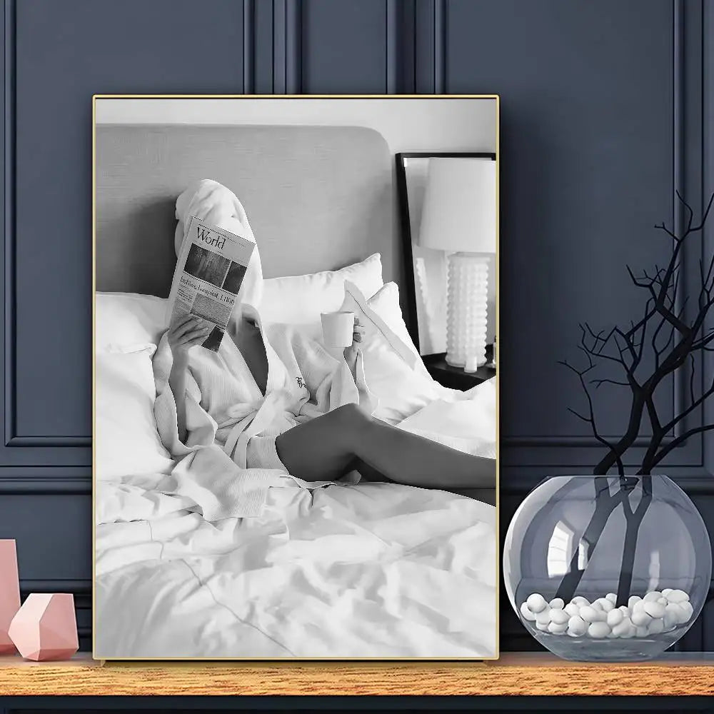 Modern Luxury Fashion Black White Art Heels Champagne Retro Poster Sticky Wall Art Printing Waterproof Home Living Bed Room Bar