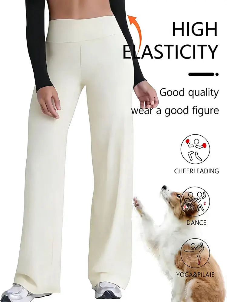 Soft Sports Straight Leg Pants Womens Mid Waist Yoga Trouser Fitness Workout Leggings Naked Feeling Pilates Running Sweatpants