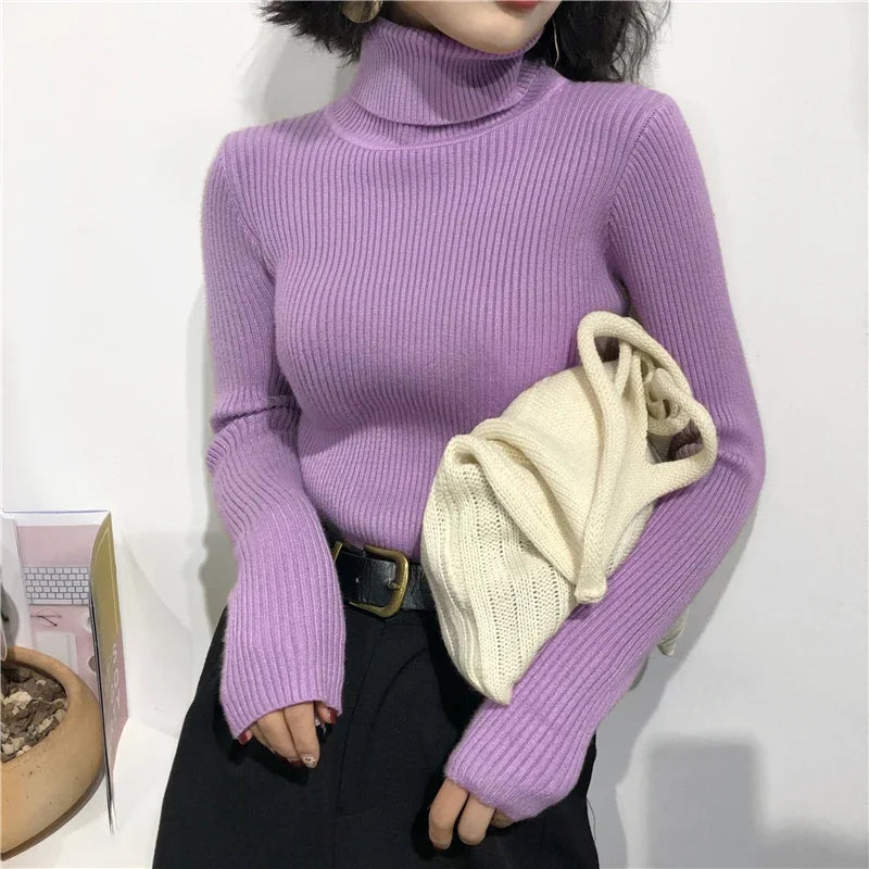 Women Turtleneck Sweater Knitted Soft Pullovers cashmere Jumpers Basic Solid Soft Sweaters Women Autumn Winter Casual Tops