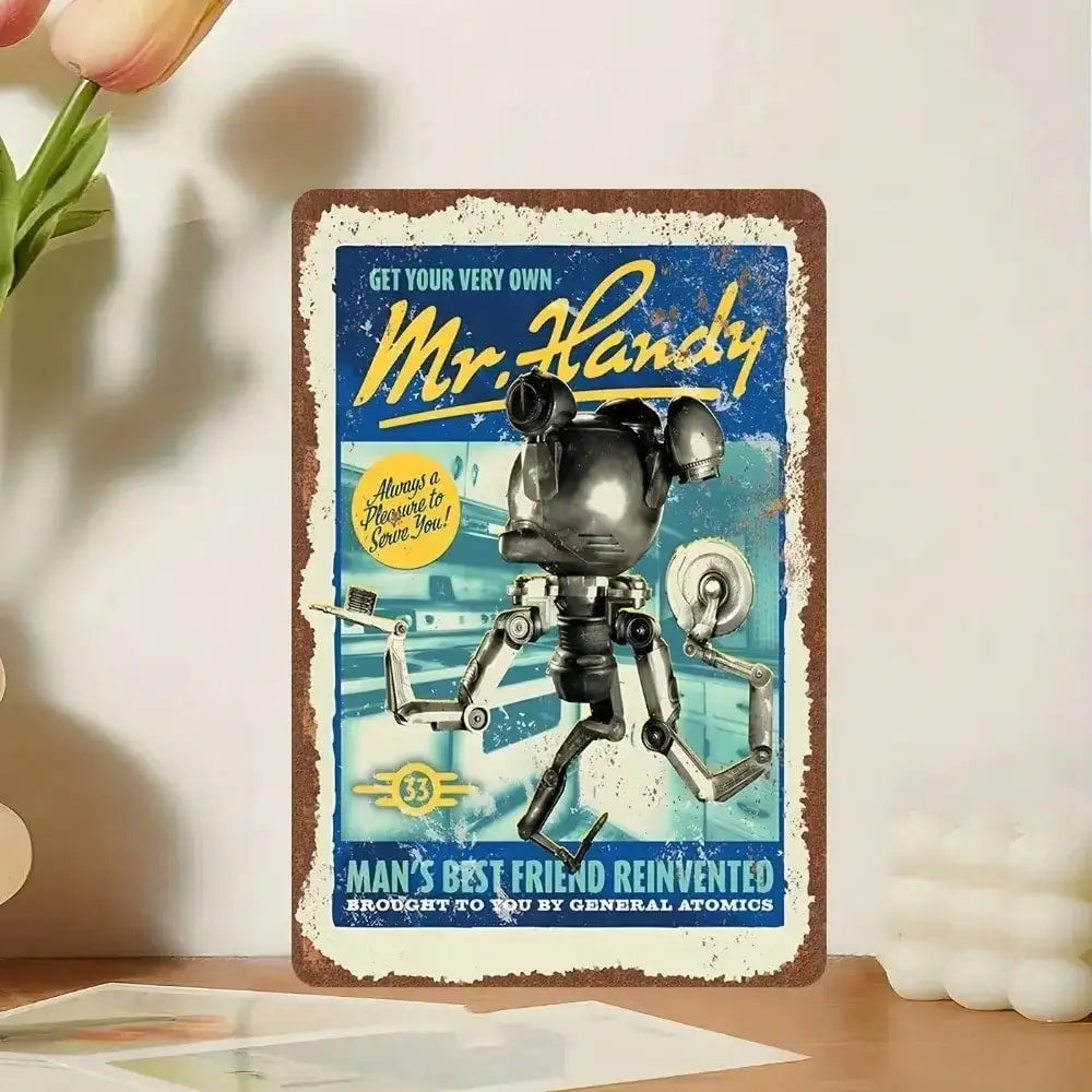 Iron Sign with Commonwealth Patina – Mr. Handy Art for Fallout Museums & Vault Dweller Gifts,room decor，halloween decor