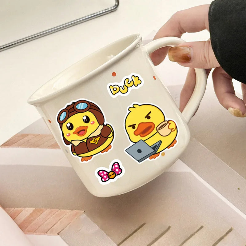8/16/24PCS Cartoon Yellow Duck Toy Puzzle Stickers Cute Make a Face Change Stickers DIY Waterproof Cartoon Stationery Stickers