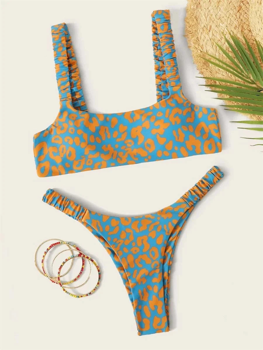 Sexy Micro Bikini 2026 Women Orange Leopard Push Up Padded Thong Swimsuit Female Cut Out Bathing Suit Swimwear Trajes De Baño