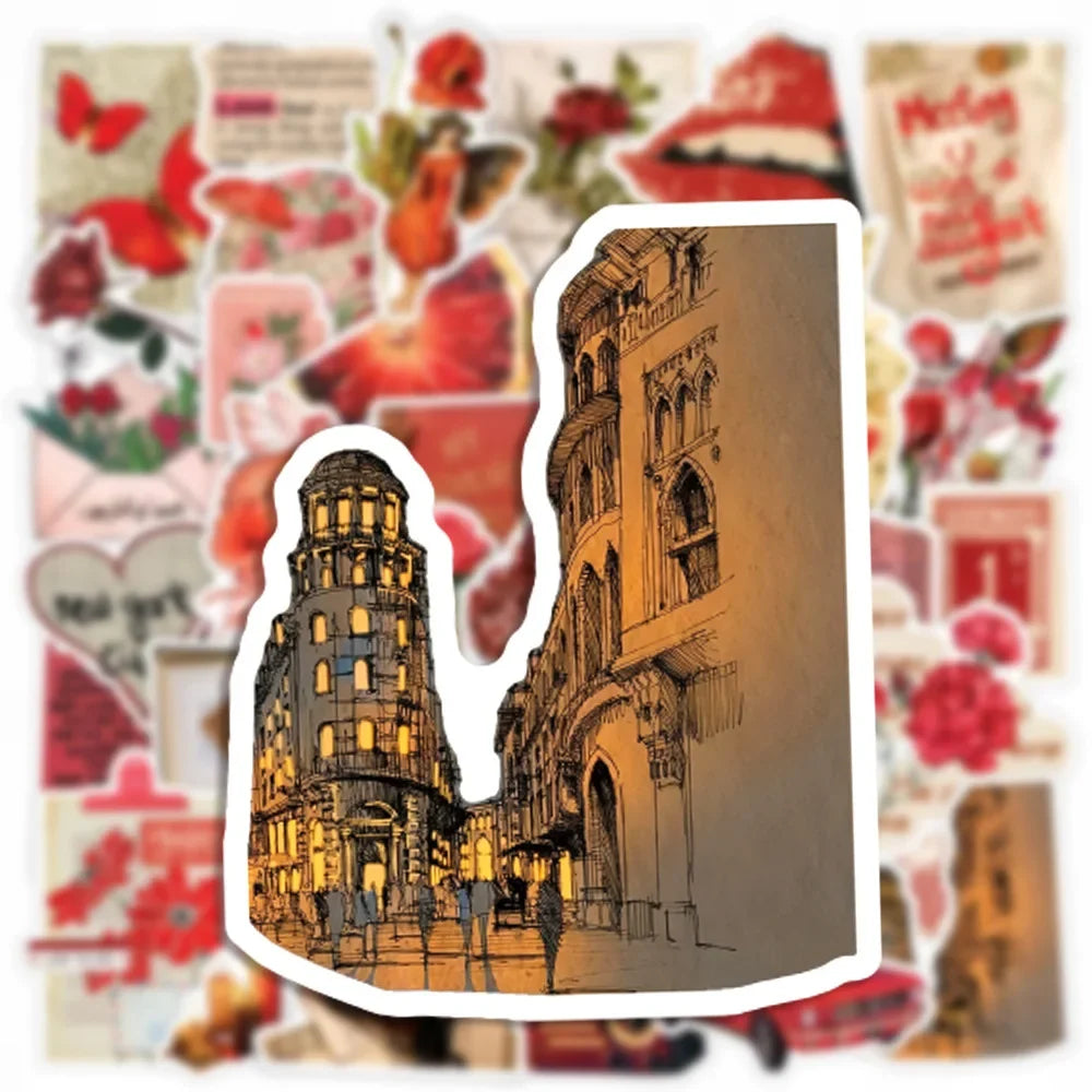 10/30/50pcs Ins Vintage Red Cartoon Stickers Retro Graffiti Decals Skateboard Fridge Laptop Phone Waterproof Sticker Kids Toys
