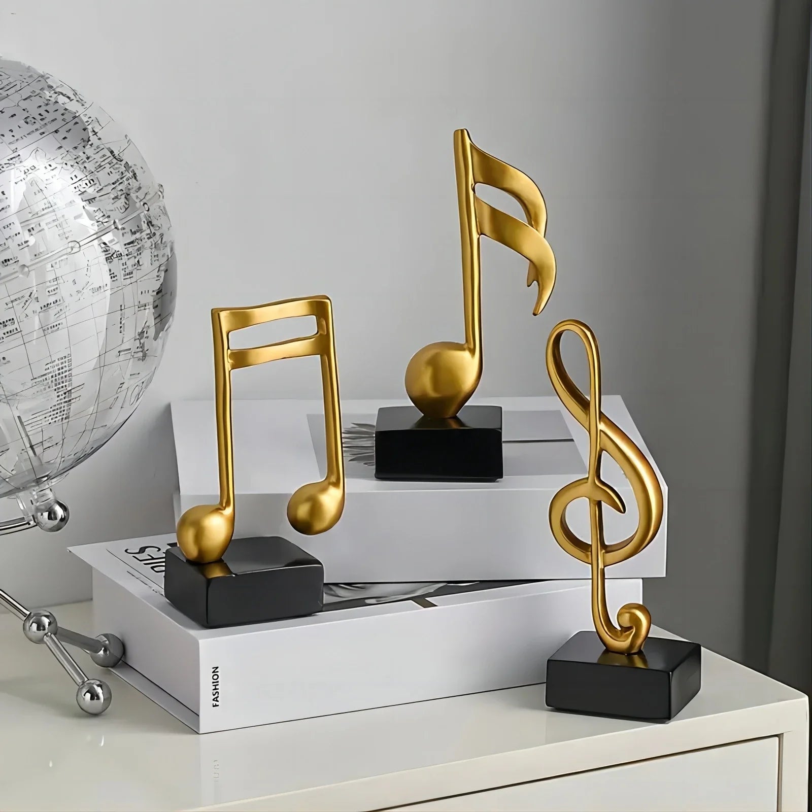 3 Piece Set of Music Note Decorations, Gifts, Music Statues, Modern Statues, Sculptures, Table Centerpieces, Crafts, Golden 。