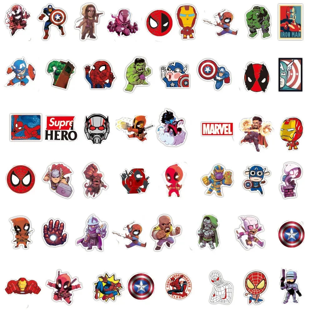 50/100PCS Marvel The Avengers Anime Cartoon Stickers DIY Laptop Skateboard Phone Bike Car Waterproof Sticker Decals