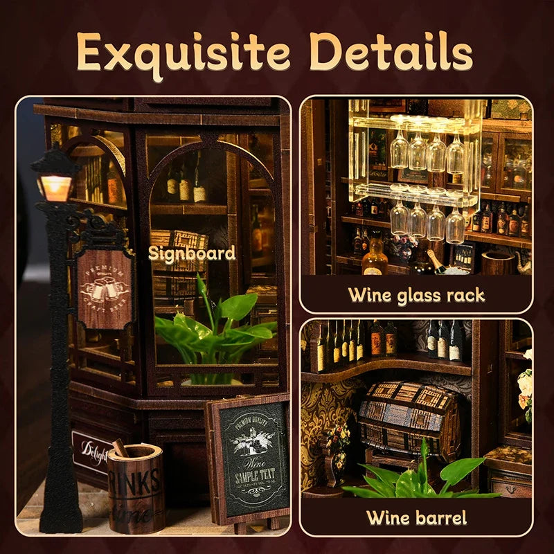 New Corner Bistro Miniature DIY Book Nook - 3D Wooden Puzzle Craft Kit, Christmas & Black Friday Micro Scene Model Gift