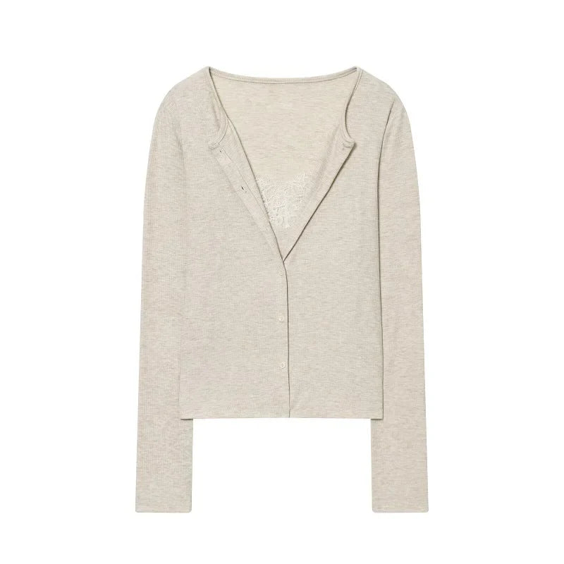 MUJER Lace Cropped Cardigan Women Button up Knit Tops Woman Vintage Knitwears Long Sleeve Knitted Cardigans Sweaters for Women