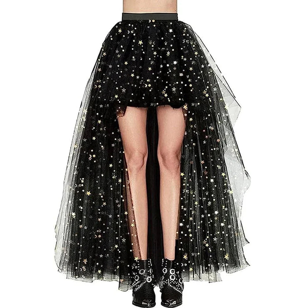 MisShow Hi-Lo Tulle Petticoat Women's Long Four Layer Puffy Skirt Fuchsia Tutu Skirts Adult Junpon Goth For Party Cocktail