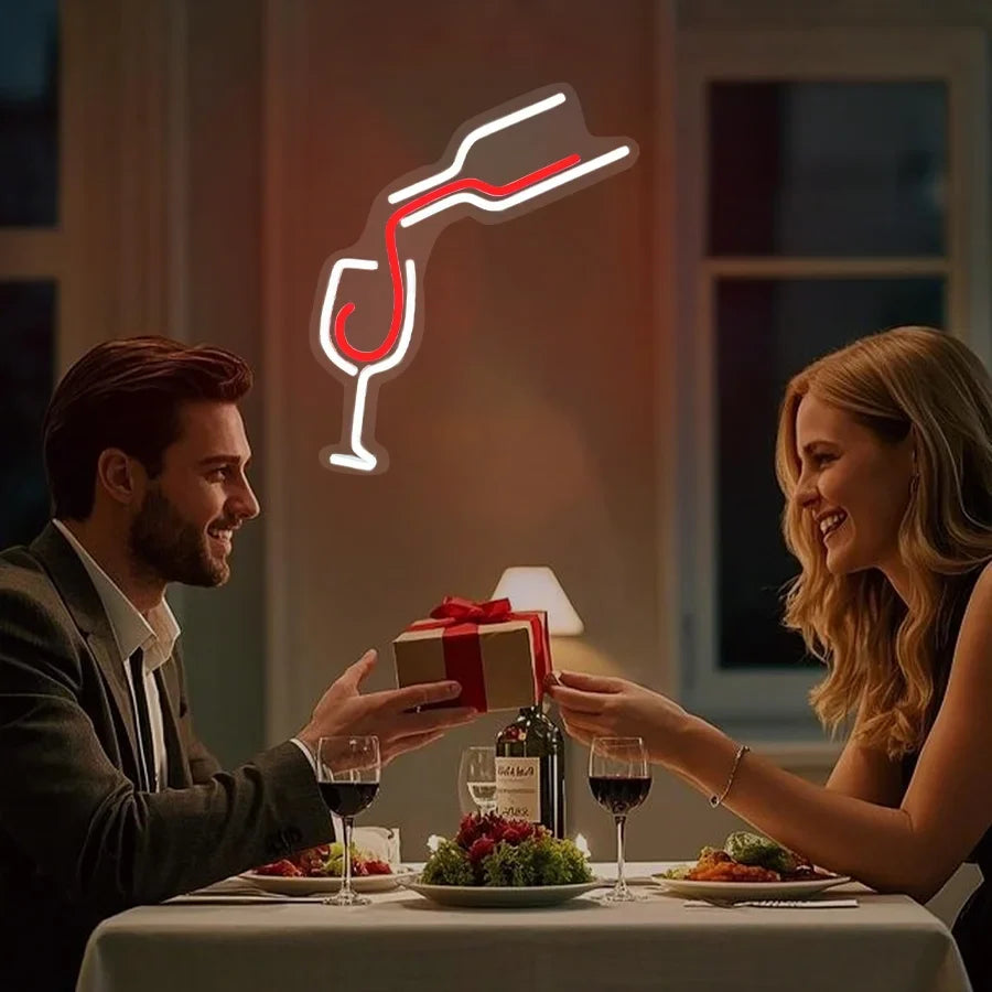 Red Wine Glass Led Neon Sign, Hand-Made Pouring Icon, Usb Powered, Suitable For Restaurants, Clubs, Family Gatherings, Bar Decor