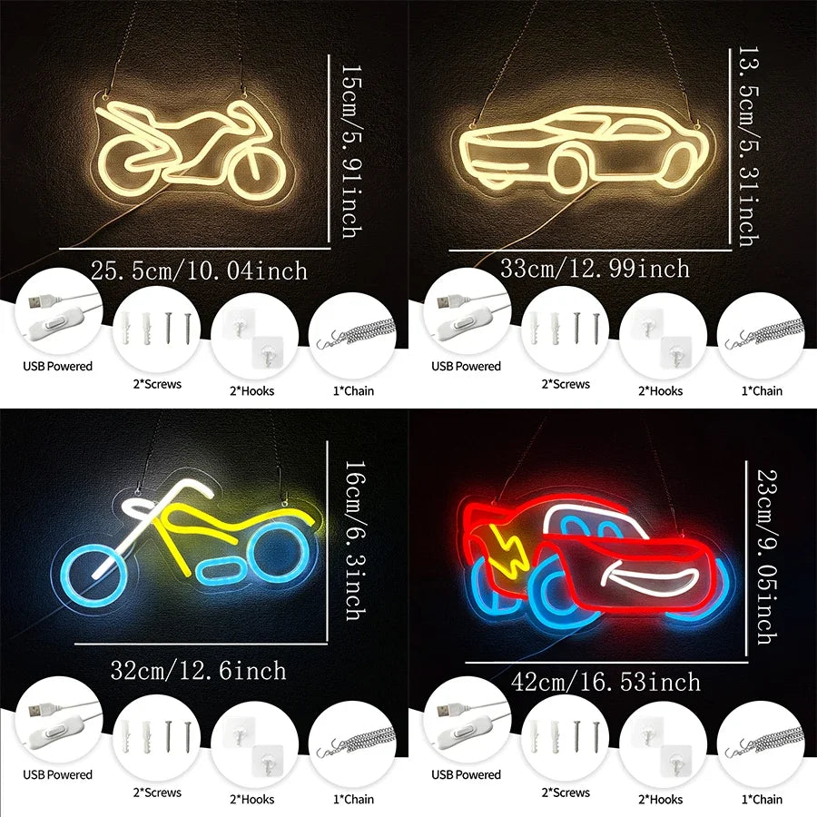Car Series Neon Signs, Motorcycle And Car Luminous Icons, Usb Powered, Used For Room, Bar, Club, Game Room, Man Cave Decor.