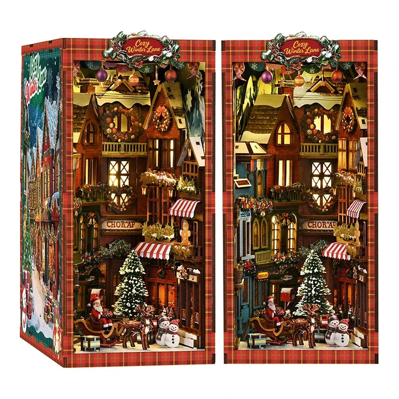 New Christmas Street Corner Book Nook DIY Kit - Bookend Model House, Handcrafted Assembly, Creative Gift Christmas Black Friday