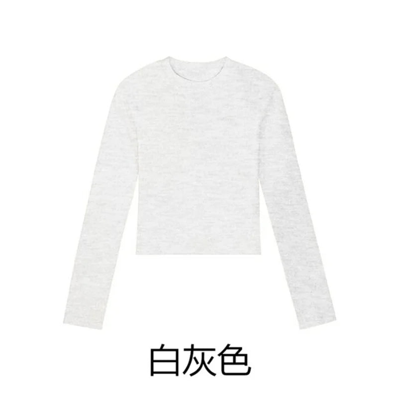Cotton O Neck Long Sleeve Shirt Women Sexy Cropped Tops 2026 Autumn Black Casual Skinny Slim Basic Woman T Shirts White Clothing