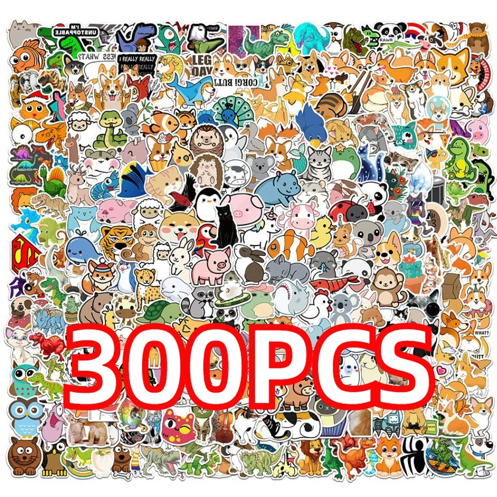 100/300PCS Mix Cute Cartoon Animals Graffiti Stickers DIY Phone Guitar Laptop Notebook Suitcase Cup Waterproof Sticker Kids Toy