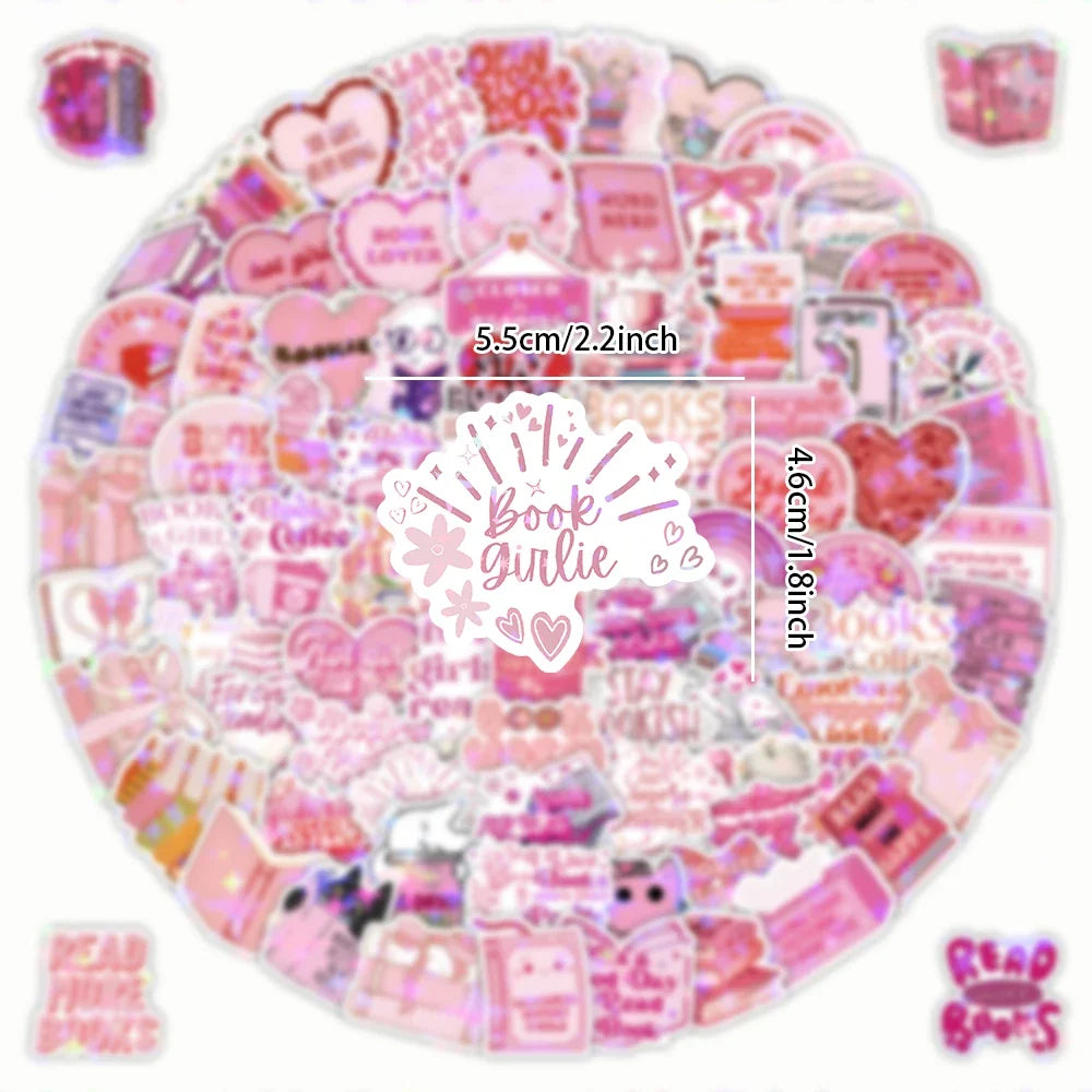 60/120 PCSPink Bookish Graffiti Stickers Pink Reading Decoration Notebook Luggage Stationery Stickers
