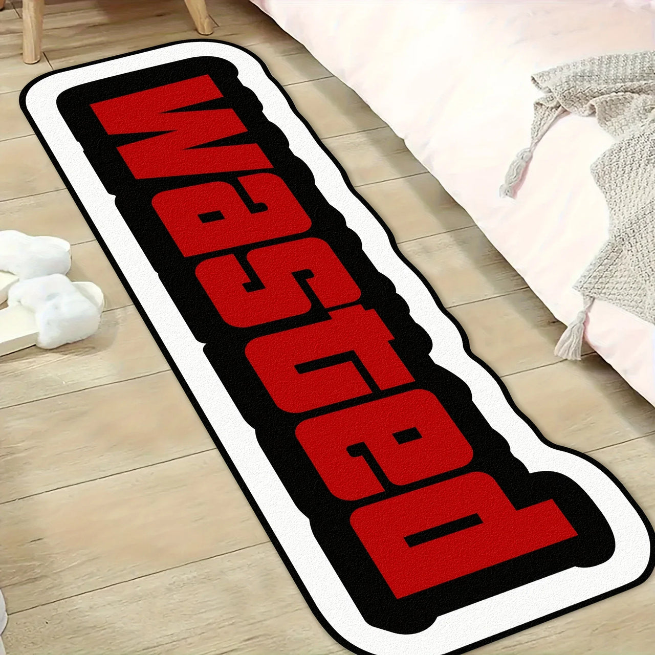 VIKAMA Red Letter Print Long Rug, Soft And Fluffy Bedroom Bedside Rug, Room Game Accessory Decorative Pad, Home Decoration