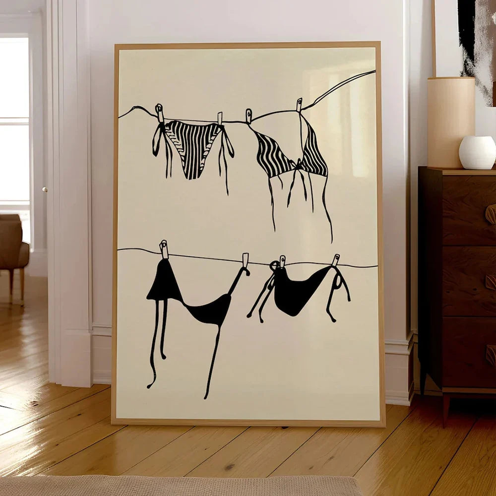 Modern Trendy Beige Girly Bikini Hanging Coquette Wall Art Prints Canvas Painting Poster Picture For Living Room Home Decor