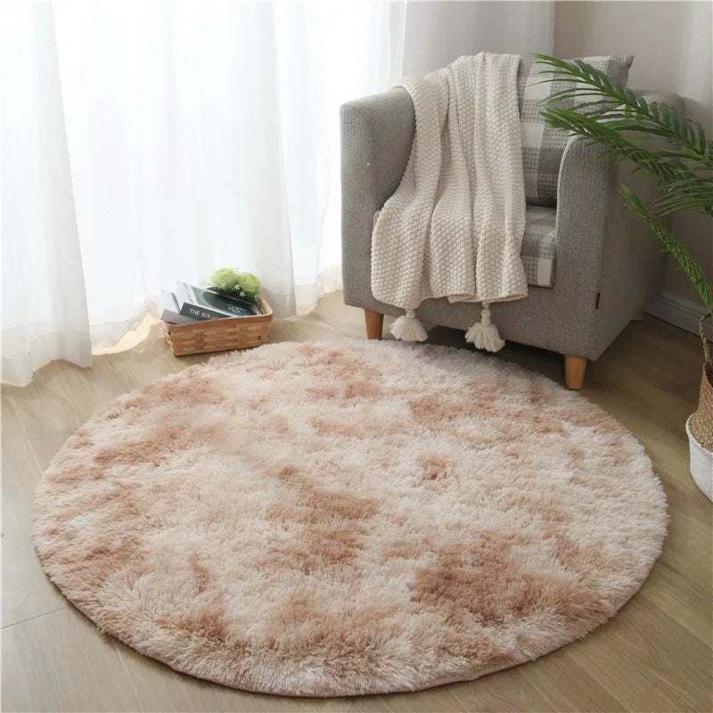 VIKAMA Pink Round Carpet Fluffy Soft Area Floor Mat Children Girls Room Princess Castle Plush Carpet Living Room Home Decor