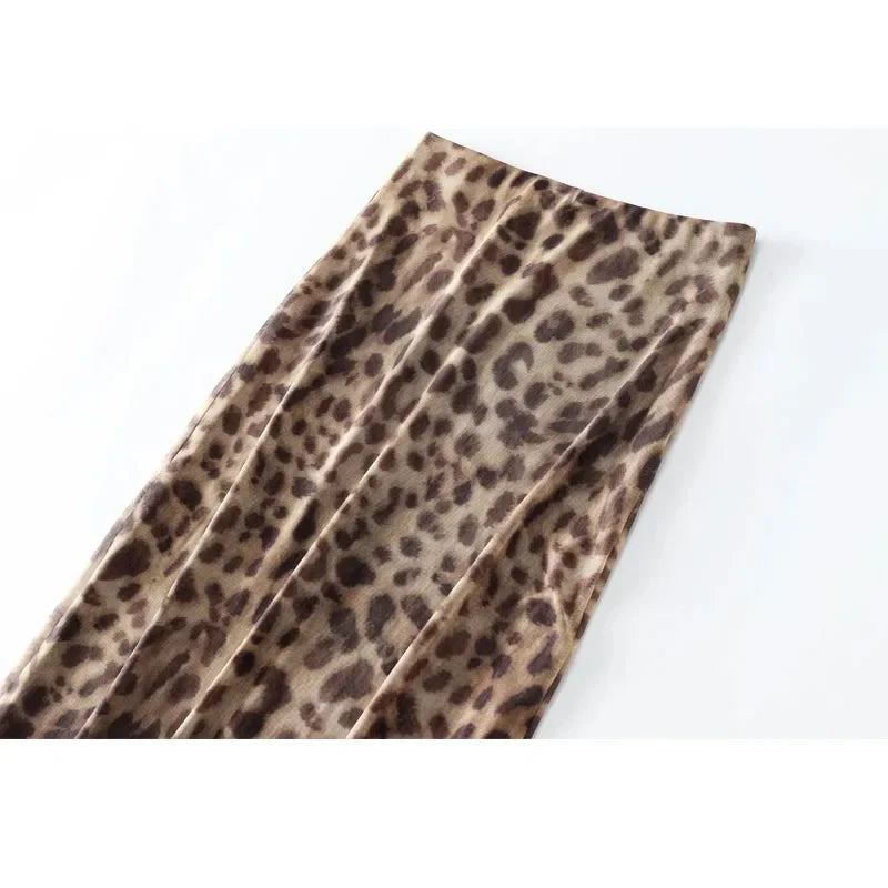 HXAO Leopard Print Tulle Skirt Woman Vintage High Waist Long Skirts For Women Summer Mesh Midi Skirt Elegant Women's Skirts