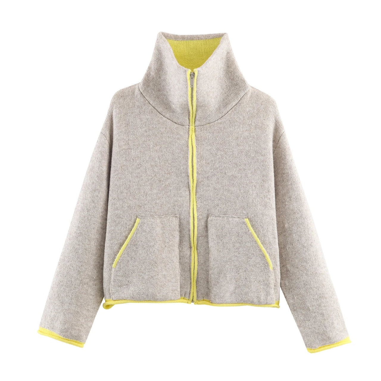 2025 Winter New Product Women's Lazy Style Loose Contrasting Color Decorative Layer Knitted Pilot Jacket Coat