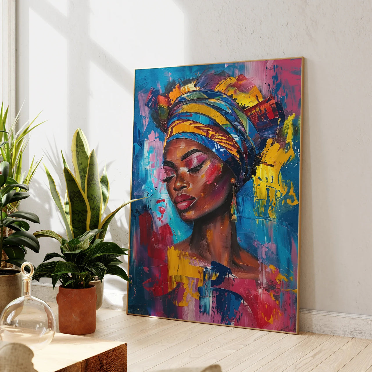 Modern Black Woman Painting Fashion Portrait Wall Art Aluminum Frame Prints Canvas Painting Poster Living Room Home Decor