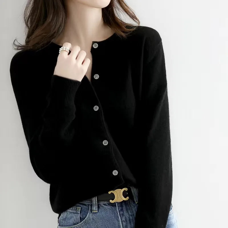 AOSSVIAO 2026 Women Cardigans Sweater O-neck Autumn Winter Knitted Cashmere Cardigans Solid Single Breasted Womens Sweaters