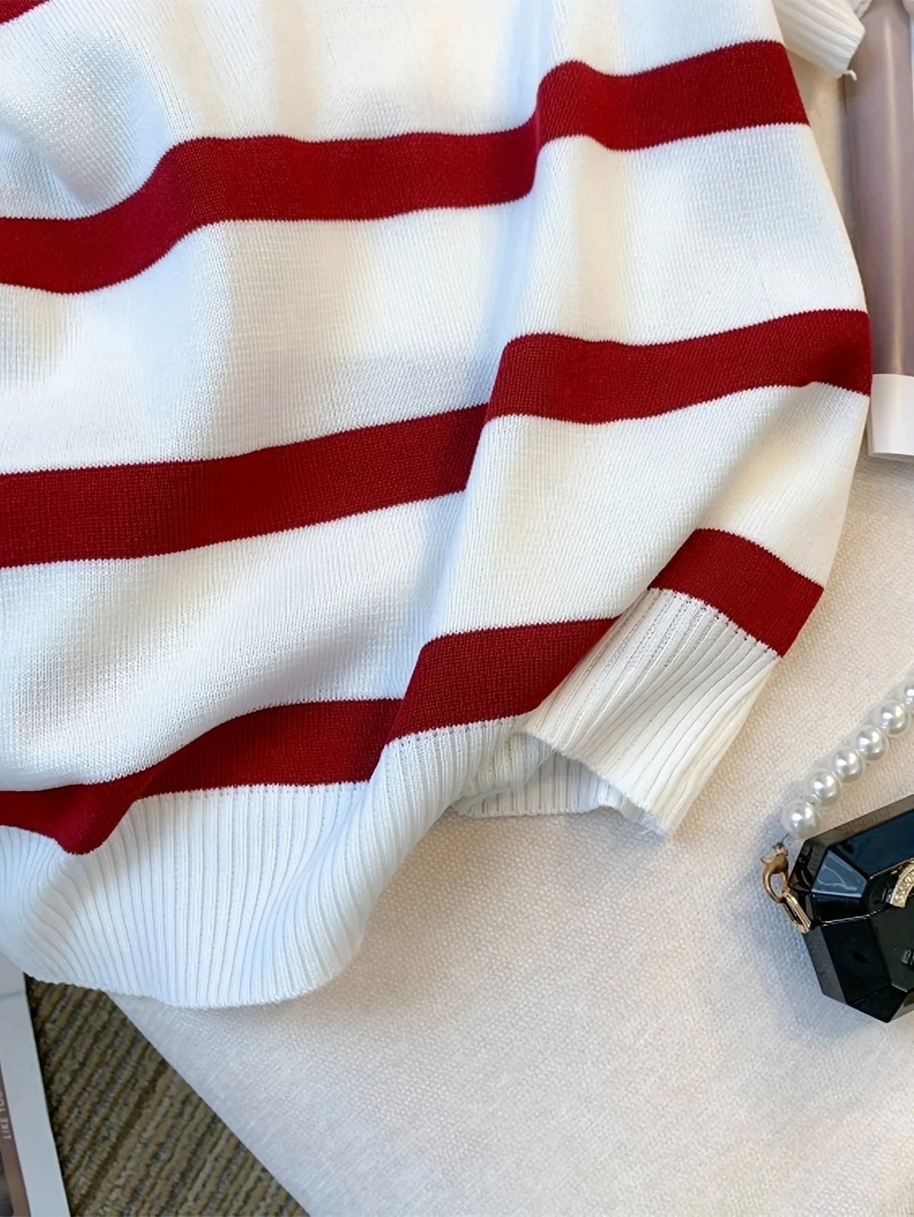 2026 New Striped Pattern Collared Sweater Versatile Short Sleeve Knitted Top For Spring & Summer Women's Clothing Crop Top