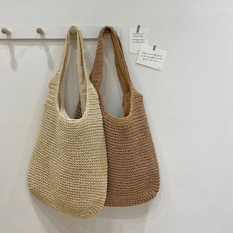 Summer Beach Resort Fashion Straw-Woven Ladies Large-Capacity Shoulder Bag WIth Hand-Woven Beach