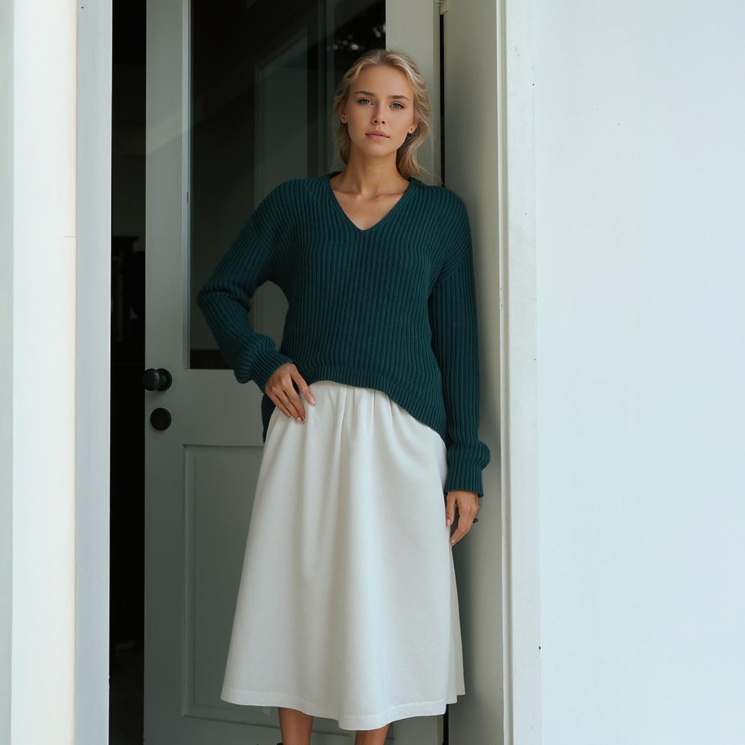 Pleione Women's Cross Back Oversized Sweater in Forest