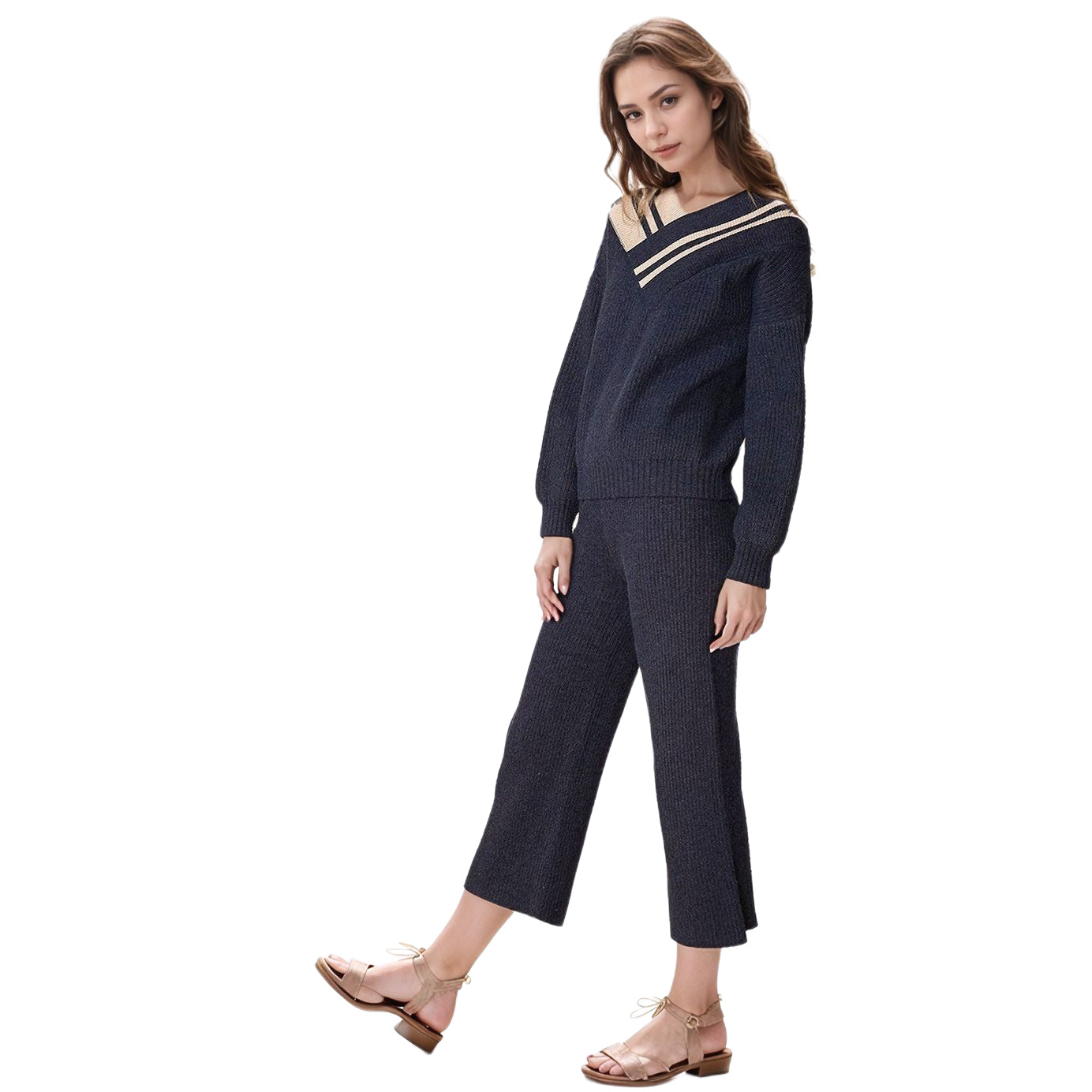 Women's Ribbed Crop Pants in Midnight