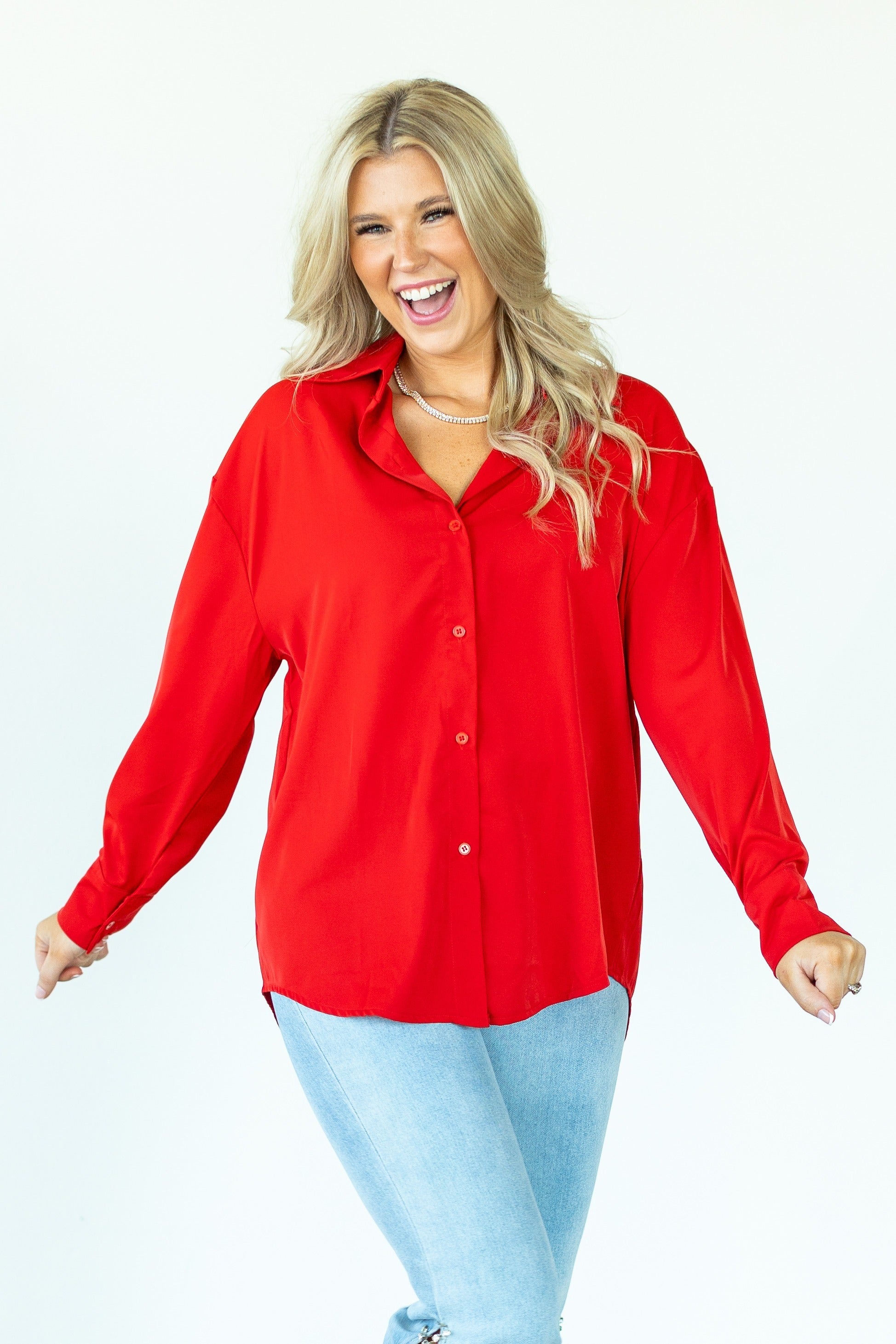 Kathryn Classic Button-Up, Dark Red