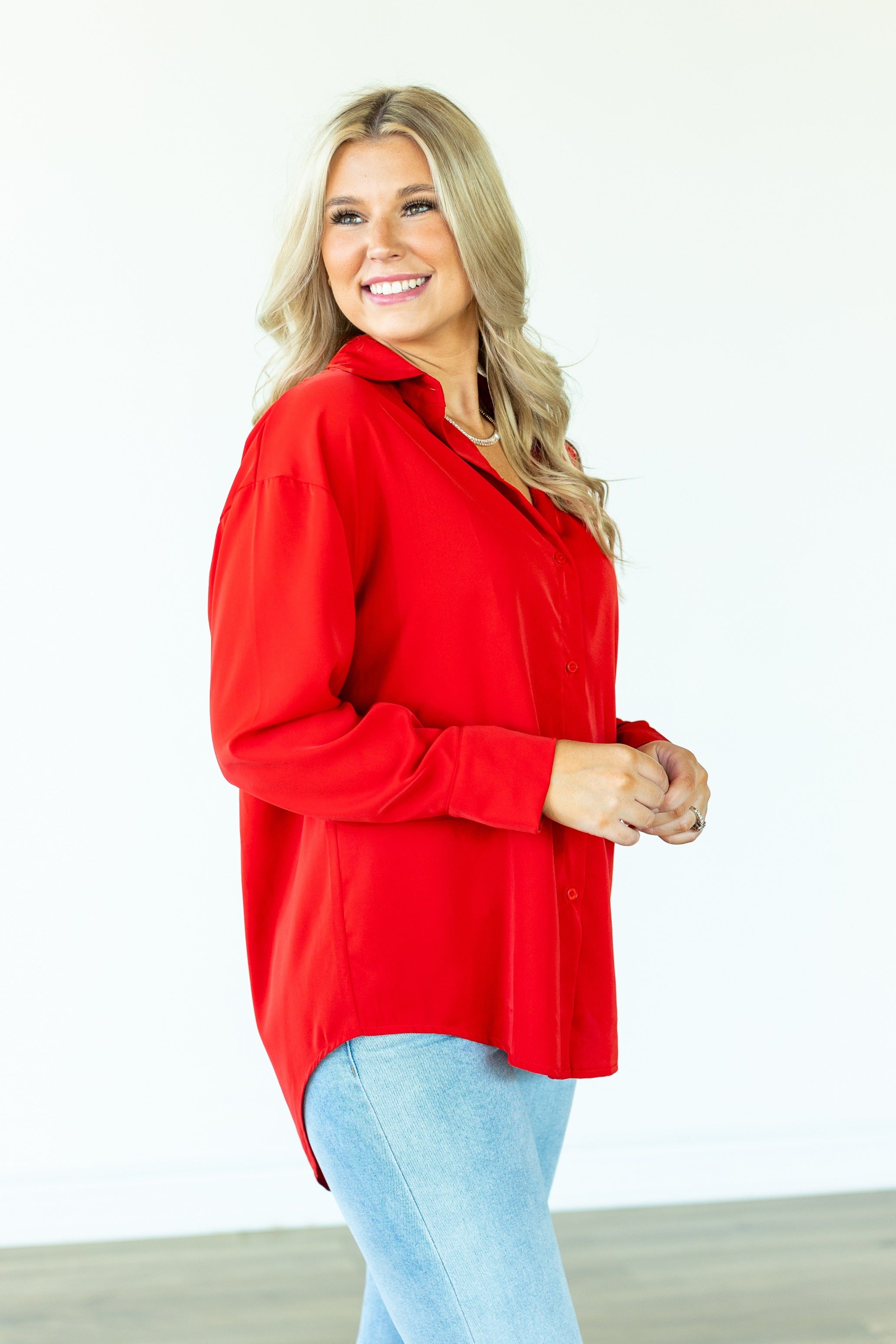 Kathryn Classic Button-Up, Dark Red
