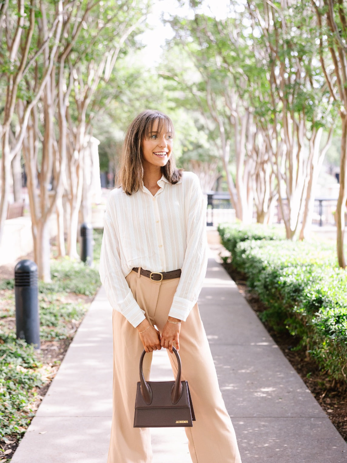 Kathryn Button-Up, Beige Stripes